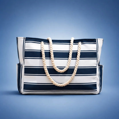 Beach Tote Bag Water-Resistant Zip Top & Multiple Pockets