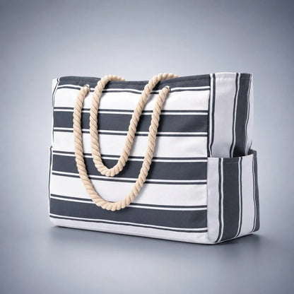 Beach Tote Bag Water-Resistant Zip Top & Multiple Pockets