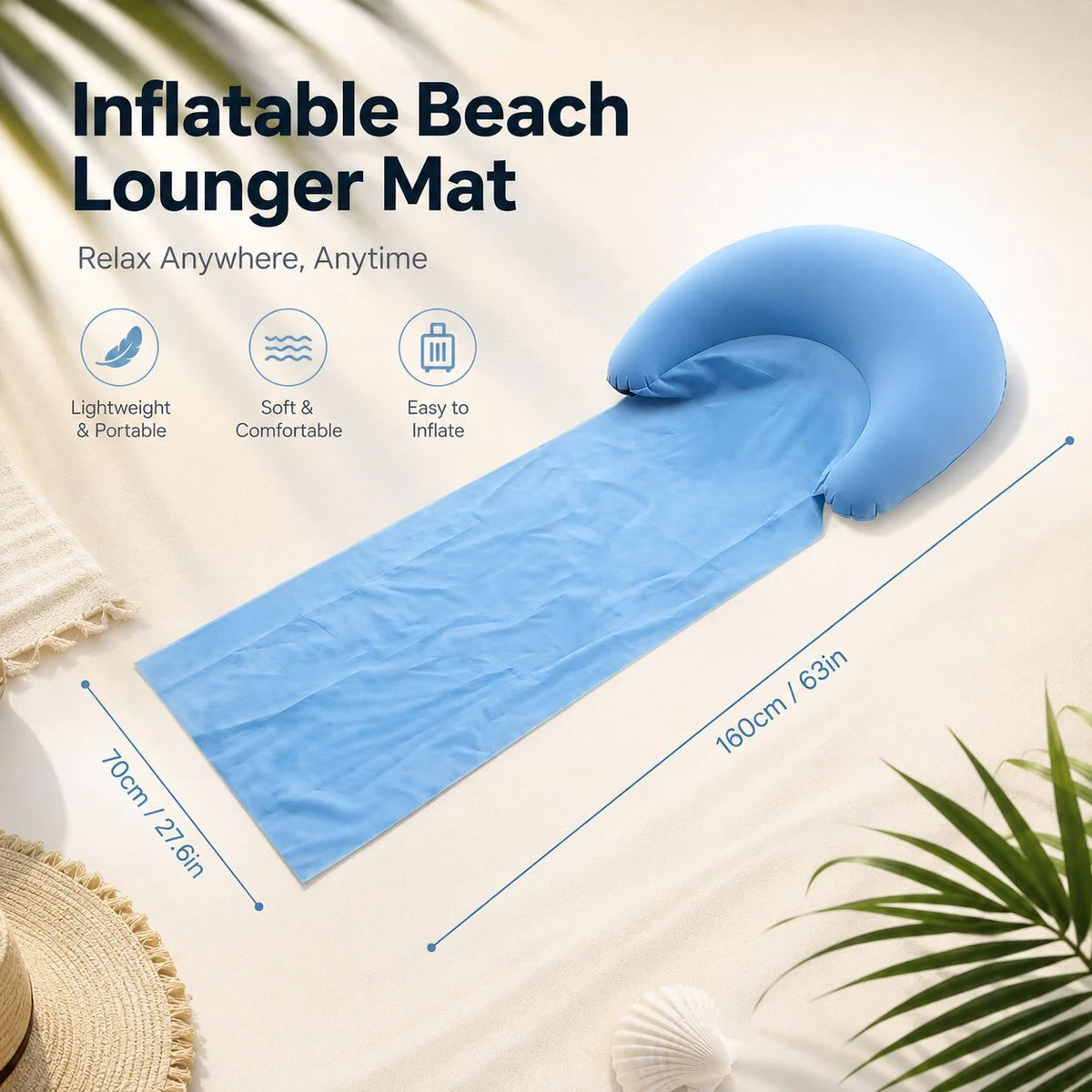 Beach Towel Inflatable Headrest Sand & Moisture-Resistant Foldable