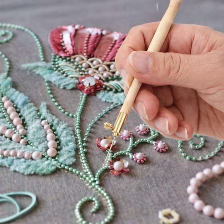 Bead Embroidery Set Stainless Steel Needles Ergonomic Handle