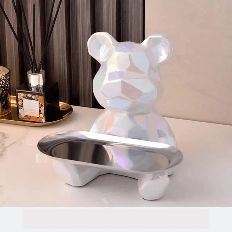 Bear Storage Organizer Ceramic Coin Bank & Metal Tray