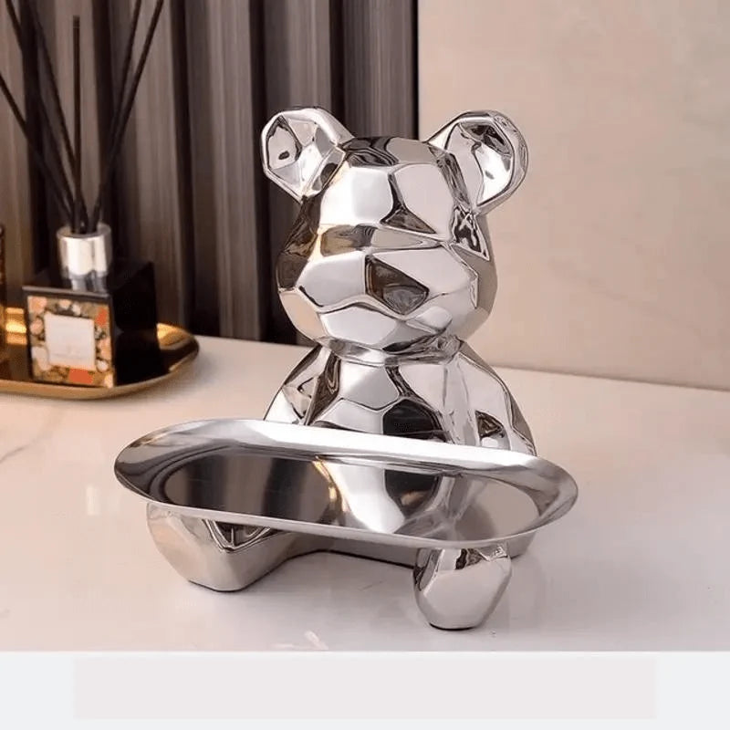 Bear Storage Organizer Ceramic Coin Bank & Metal Tray