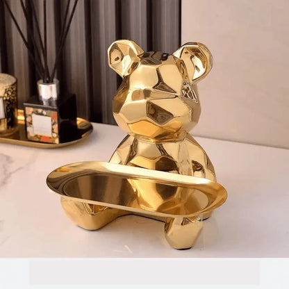 Bear Storage Organizer Ceramic Coin Bank & Metal Tray