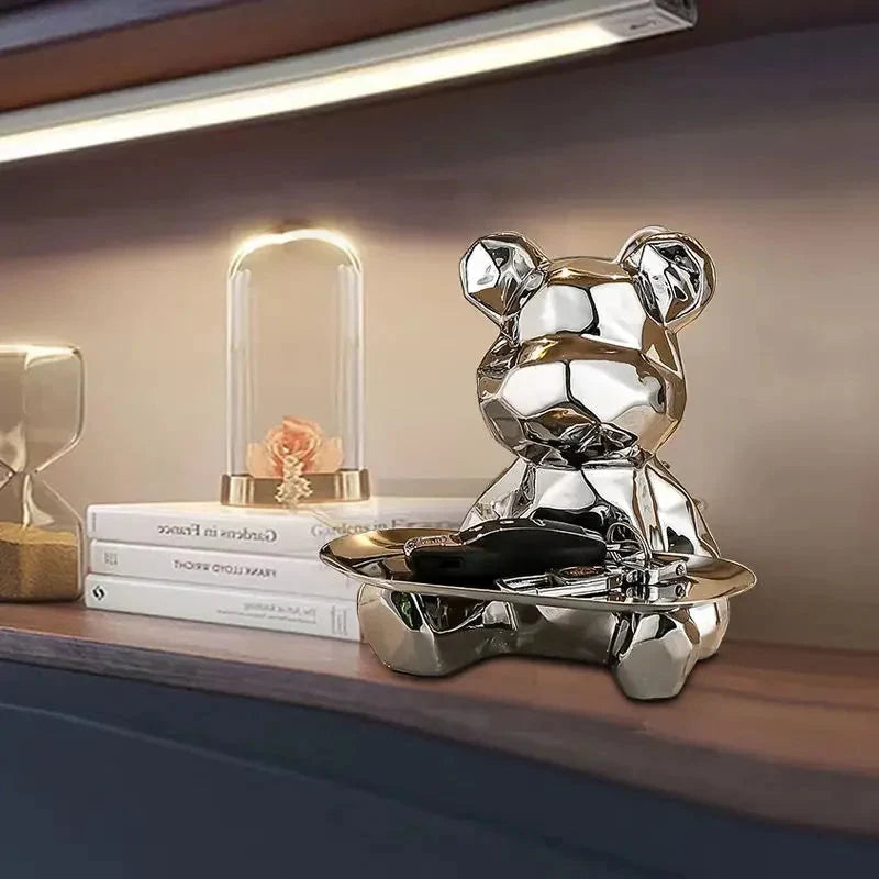 Bear Storage Organizer Ceramic Coin Bank & Metal Tray