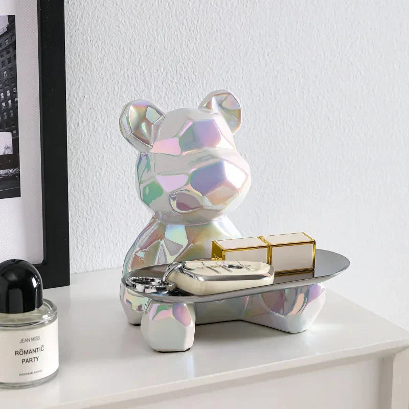 Bear Storage Organizer Ceramic Coin Bank & Metal Tray
