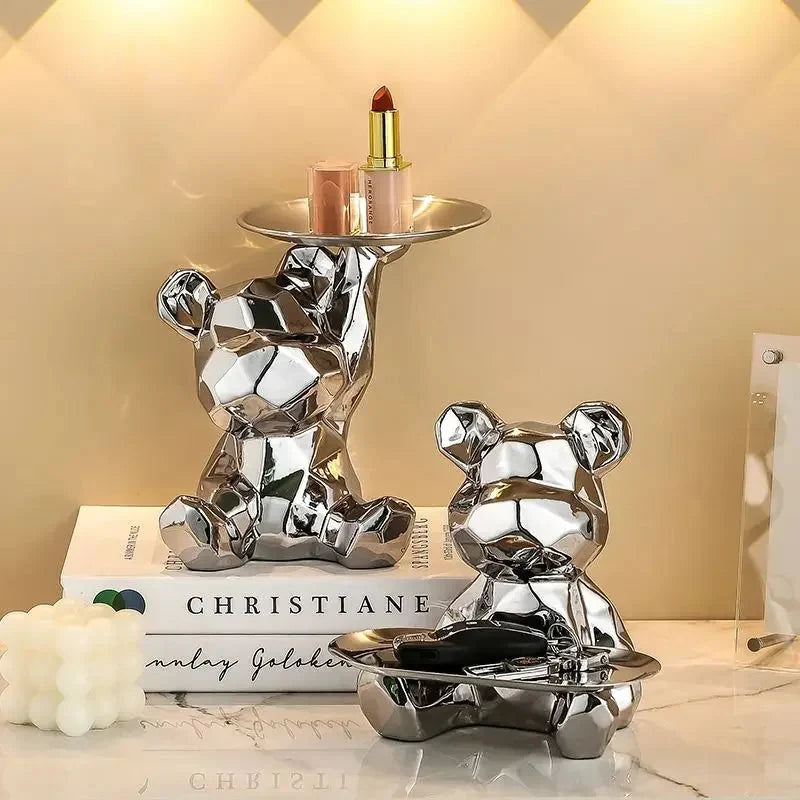 Bear Storage Organizer Ceramic Coin Bank & Metal Tray