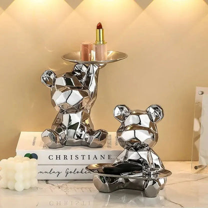 Bear Storage Organizer Ceramic Coin Bank & Metal Tray