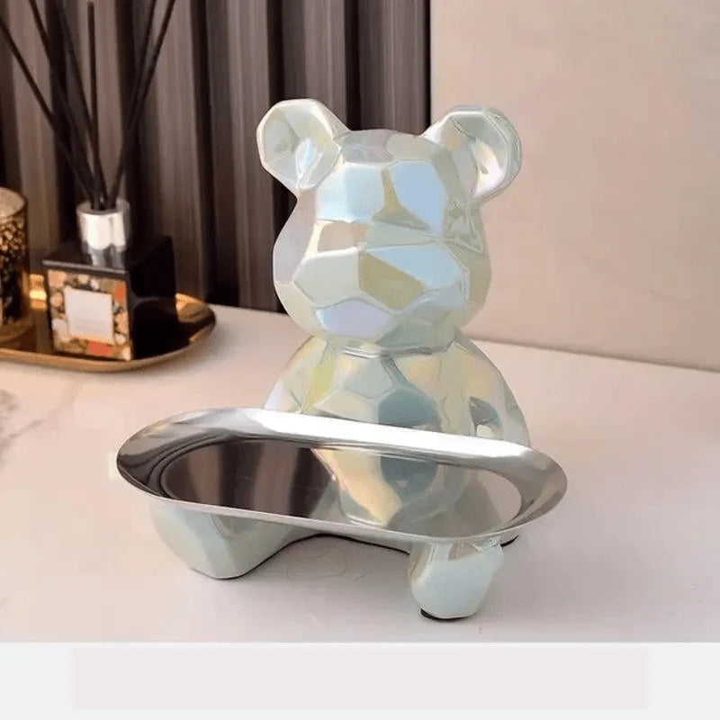Bear Storage Organizer Ceramic Coin Bank & Metal Tray