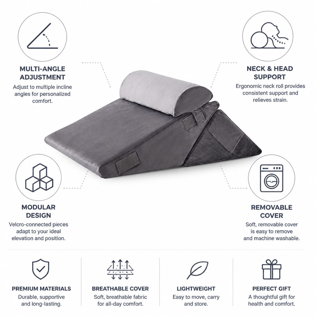 Bed Wedge Pillow Multi-Angle Neck Roll Removable Cover