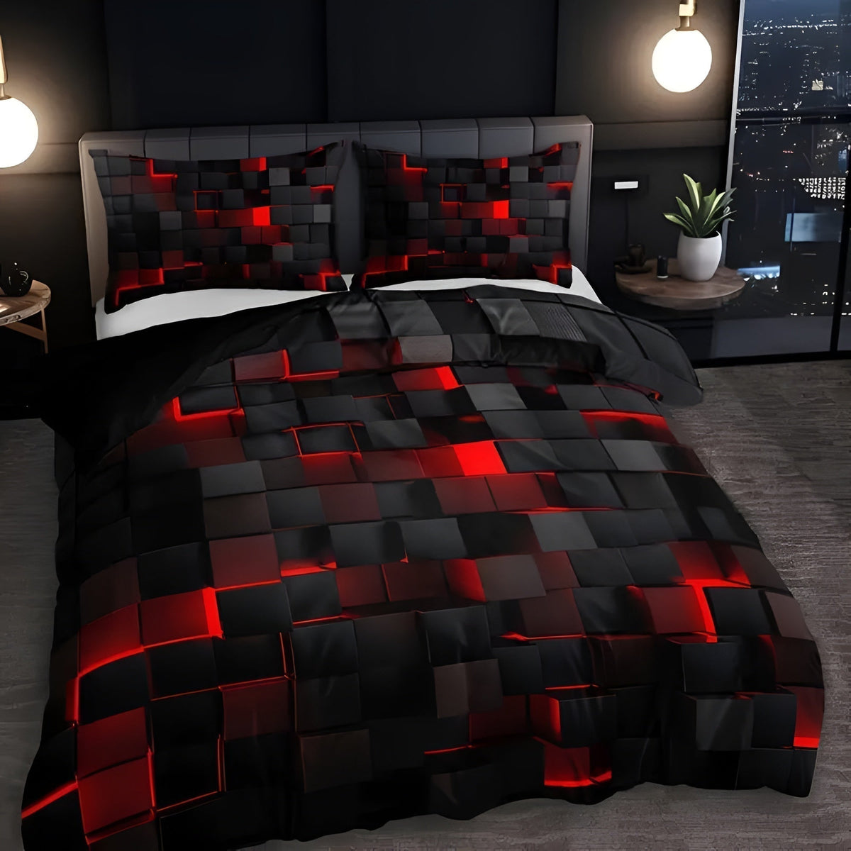 Bedding Set 3D Grid Microfiber-Cotton Breathable