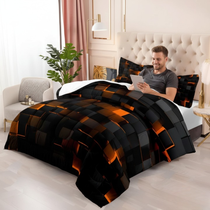 Bedding Set 3D Grid Microfiber-Cotton Breathable