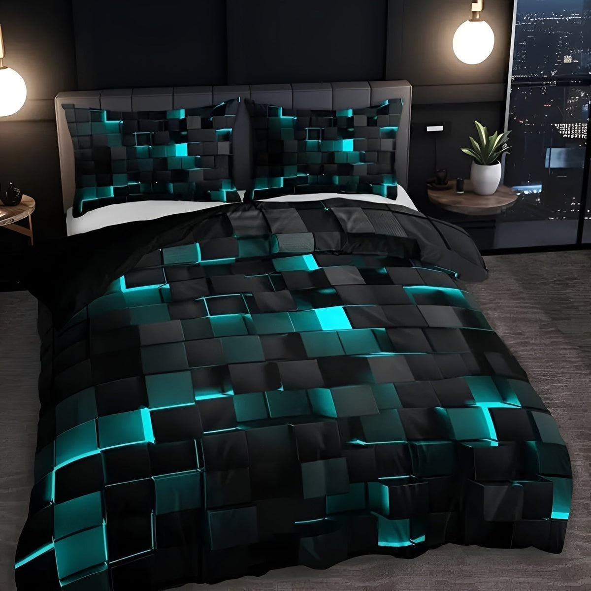 Bedding Set 3D Grid Microfiber-Cotton Breathable