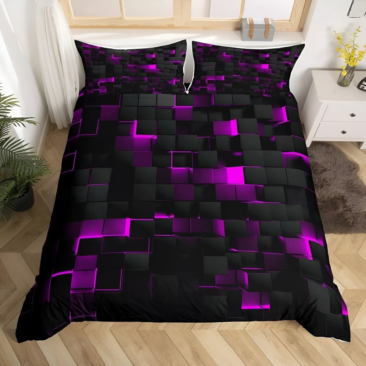 Bedding Set 3D Grid Microfiber-Cotton Breathable