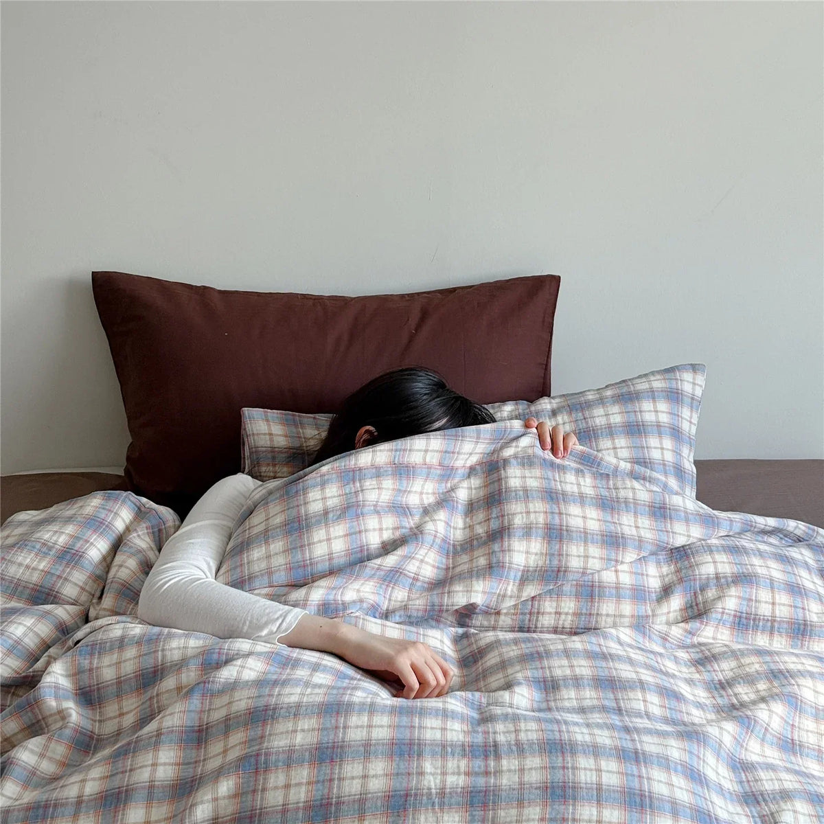 Bedding Set Cotton Muslin Breathable Pastel Check