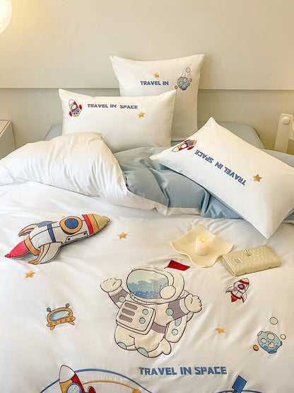Bedding Set Reversible Astronaut Design Cotton Blend Breathable Comfort