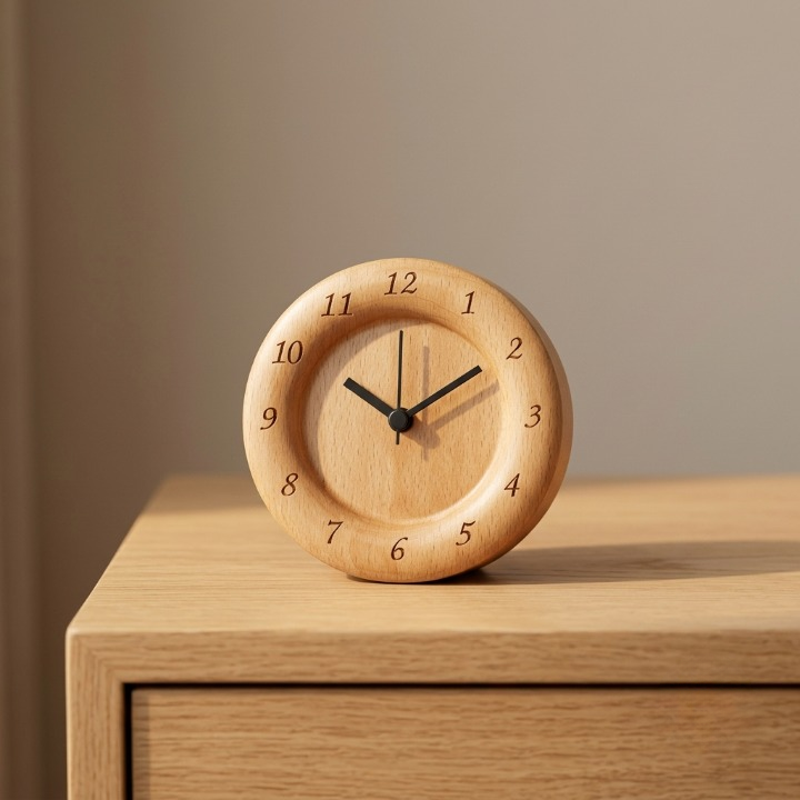 Bedside Alarm Clock Beech Wood Silent Quartz Battery Powered