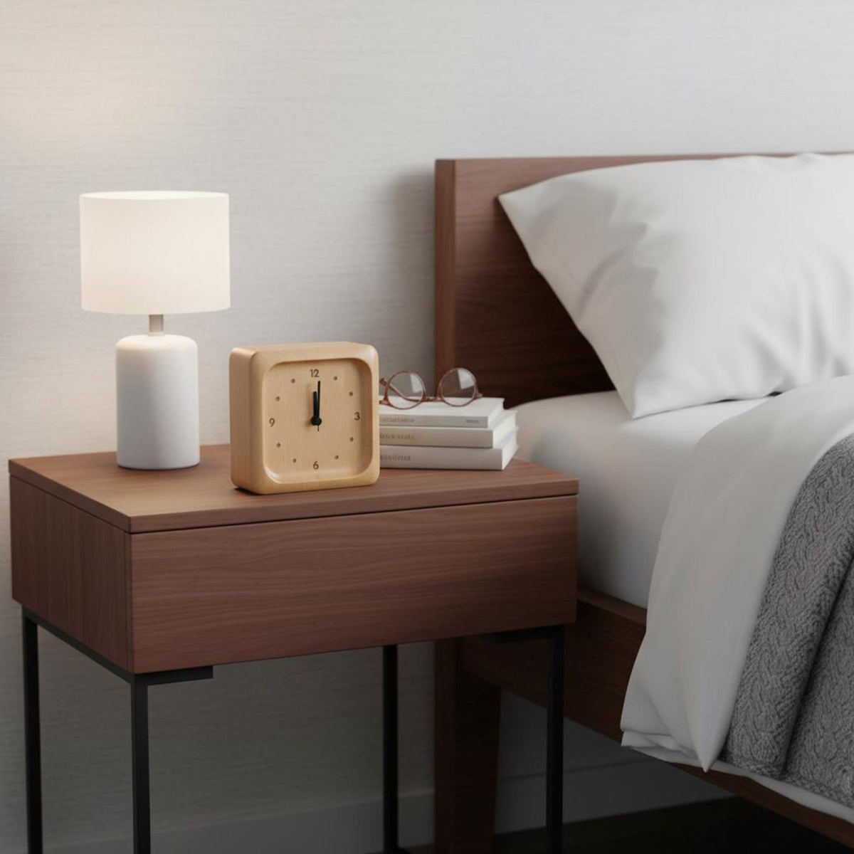 Bedside Alarm Clock Beech Wood Silent Quartz Battery Powered