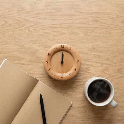 Bedside Alarm Clock Beech Wood Silent Quartz Battery Powered