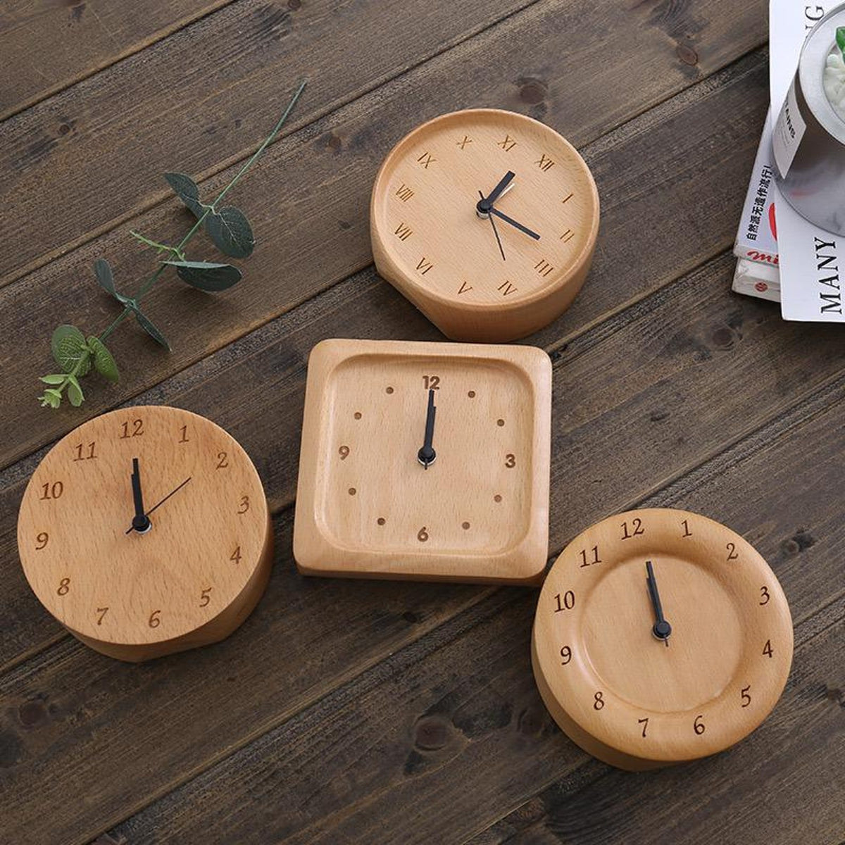 Bedside Alarm Clock Beech Wood Silent Quartz Battery Powered