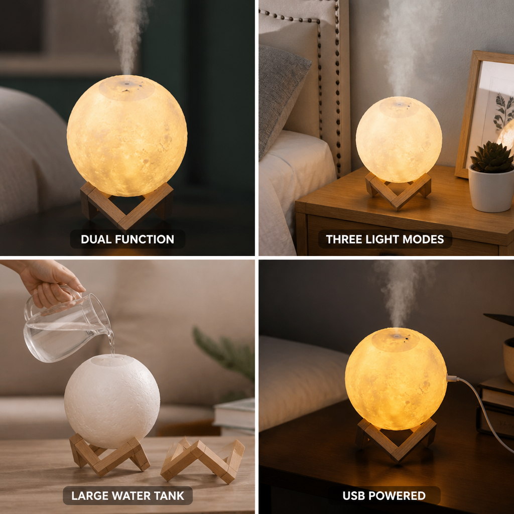 Bedside Humidifier Lamp 880ml Three Light Modes
