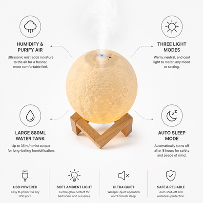 Bedside Humidifier Lamp 880ml Three Light Modes