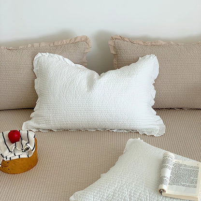 Bedspread Set Waffle Texture Ruffled Hem Quilted Pillowcases Included