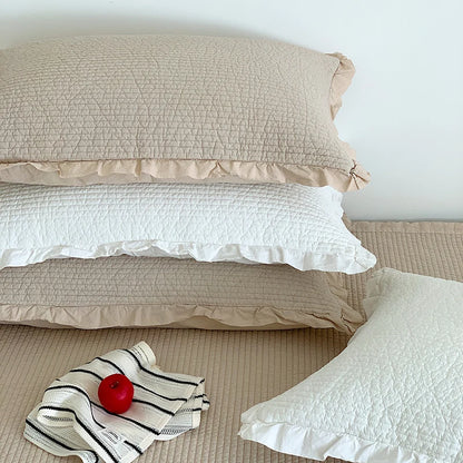 Bedspread Set Waffle Texture Ruffled Hem Quilted Pillowcases Included