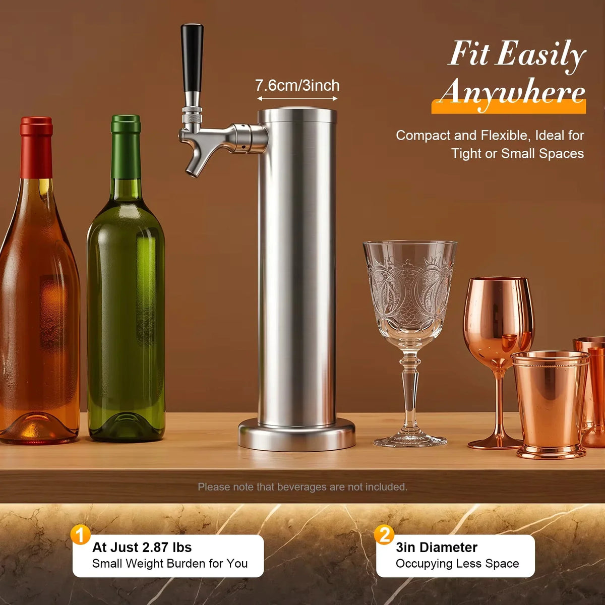 Beer Tap Tower Mirror-Polished Stainless Steel Assembly Kit Included