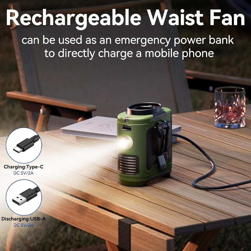 Belt Fan Clip-On USB Rechargeable 12-Hour Run Time
