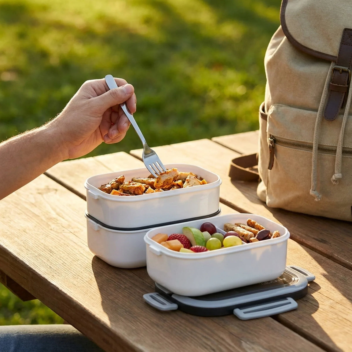 Bento Lunchbox Two-Tier Stackable With Fork & Spoon Included