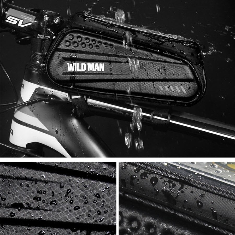 Bicycle Frame Bag Waterproof Hardcase Touchscreen Phone Window Secure Mount