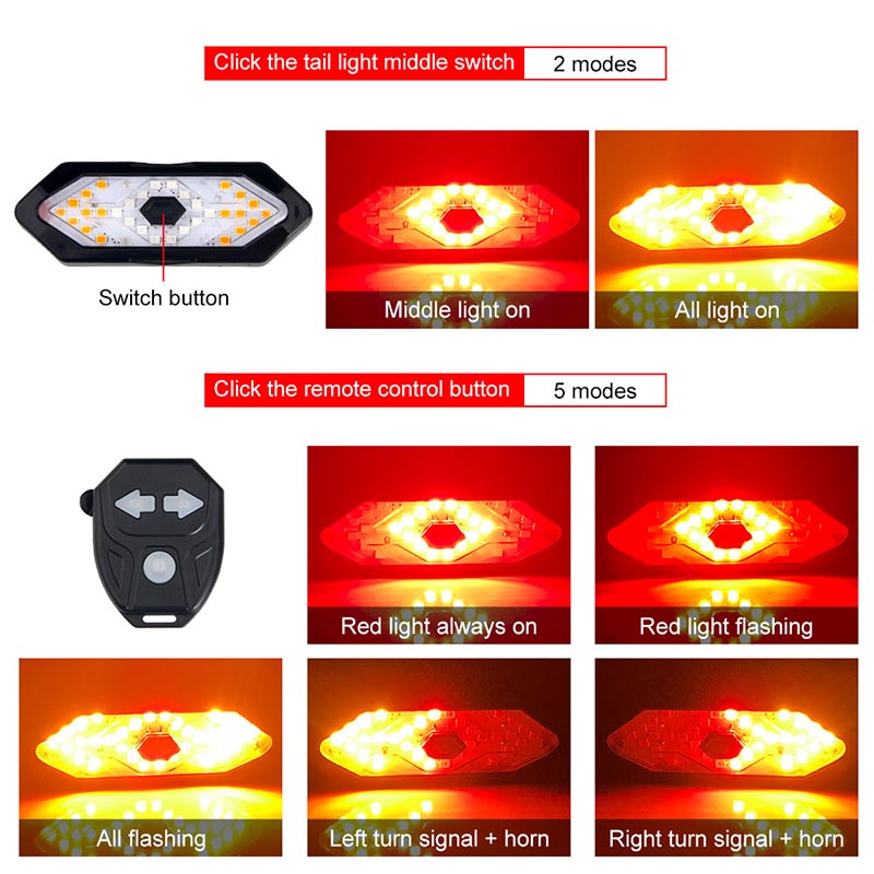Bicycle Rear Light Wireless Remote & Turn Signals