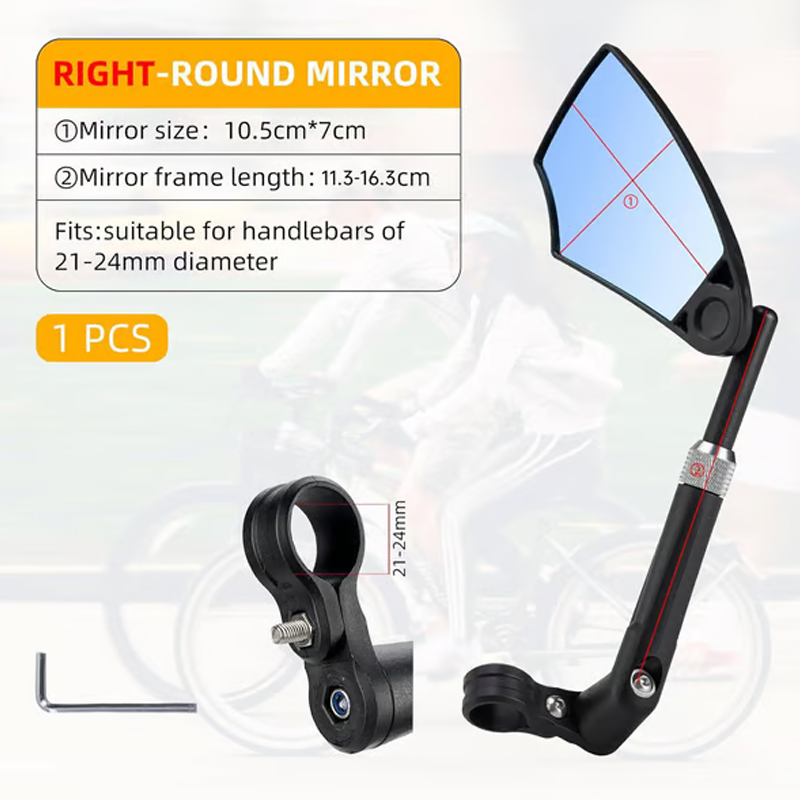 Bicycle Rearview Mirror 180° Wide View & 360° Adjustable