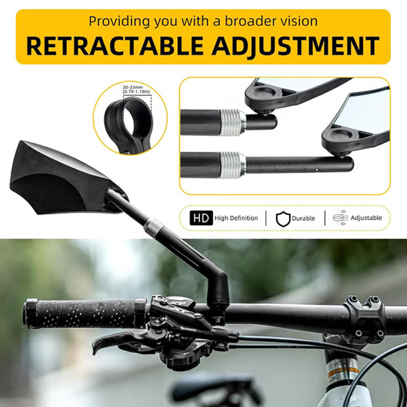 Bicycle Rearview Mirror 180° Wide View & 360° Adjustable