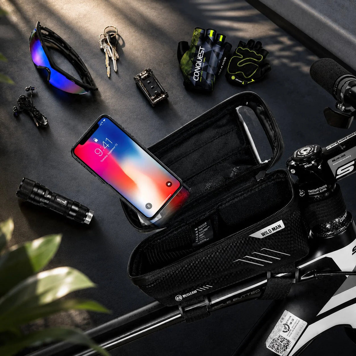 Bike Frame Bag Touchscreen Phone Holder & Hard Shell