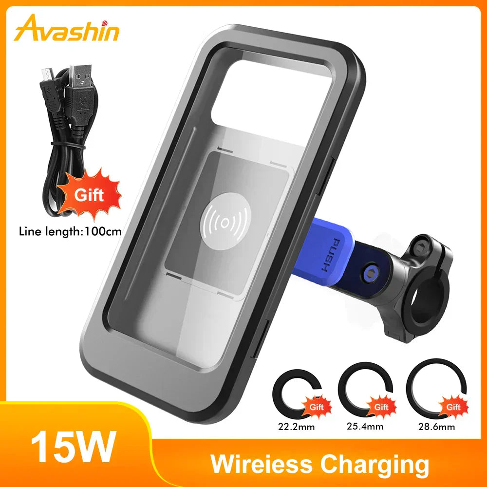 Bike Phone Holder Waterproof 15W Wireless Charging