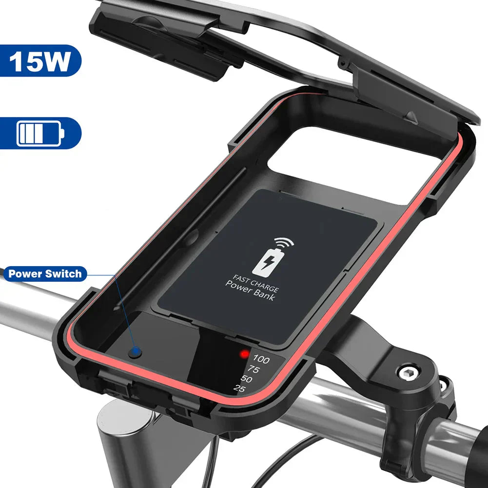 Bike Phone Holder Waterproof 15W Wireless Charging