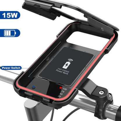 Bike Phone Holder Waterproof 15W Wireless Charging