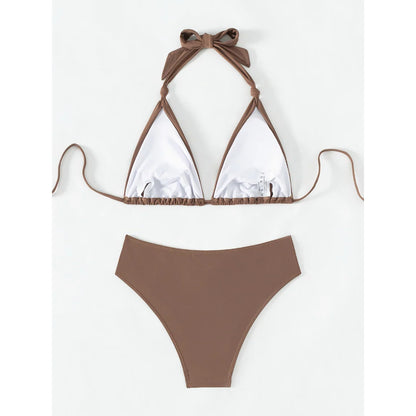 Bikini Set Adjustable Triangle Halterneck Ruched Side Bottoms