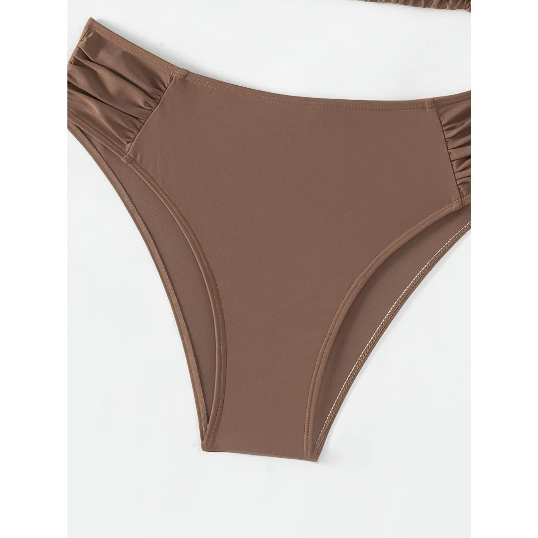 Bikini Set Adjustable Triangle Halterneck Ruched Side Bottoms