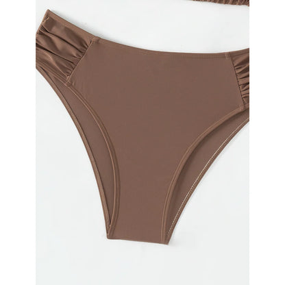 Bikini Set Adjustable Triangle Halterneck Ruched Side Bottoms