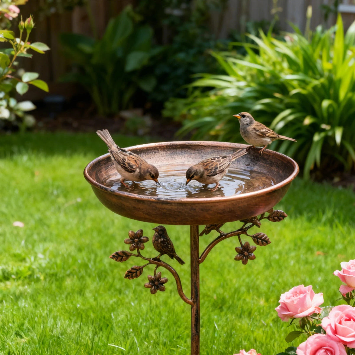 Bird Bath Copper-Look Metal Stake 9.5 Inch Bowl