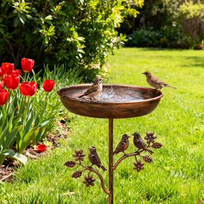 Bird Bath Copper-Look Metal Stake 9.5 Inch Bowl