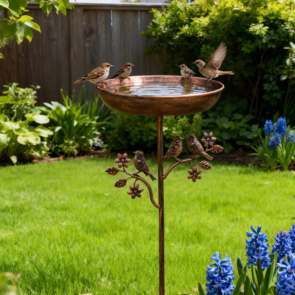 Bird Bath Copper-Look Metal Stake 9.5 Inch Bowl