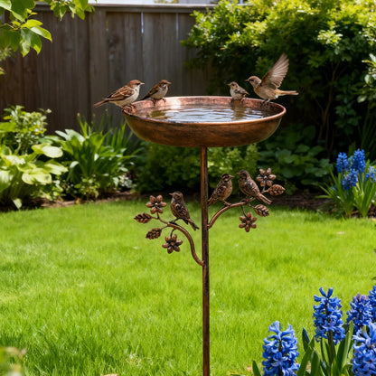 Bird Bath Copper-Look Metal Stake 9.5 Inch Bowl