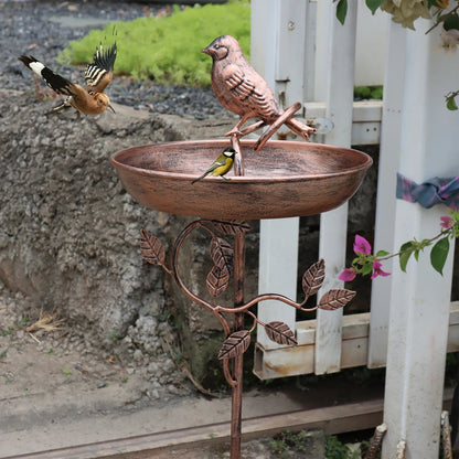 Bird Bath Copper-Look Metal Stake 9.5 Inch Bowl