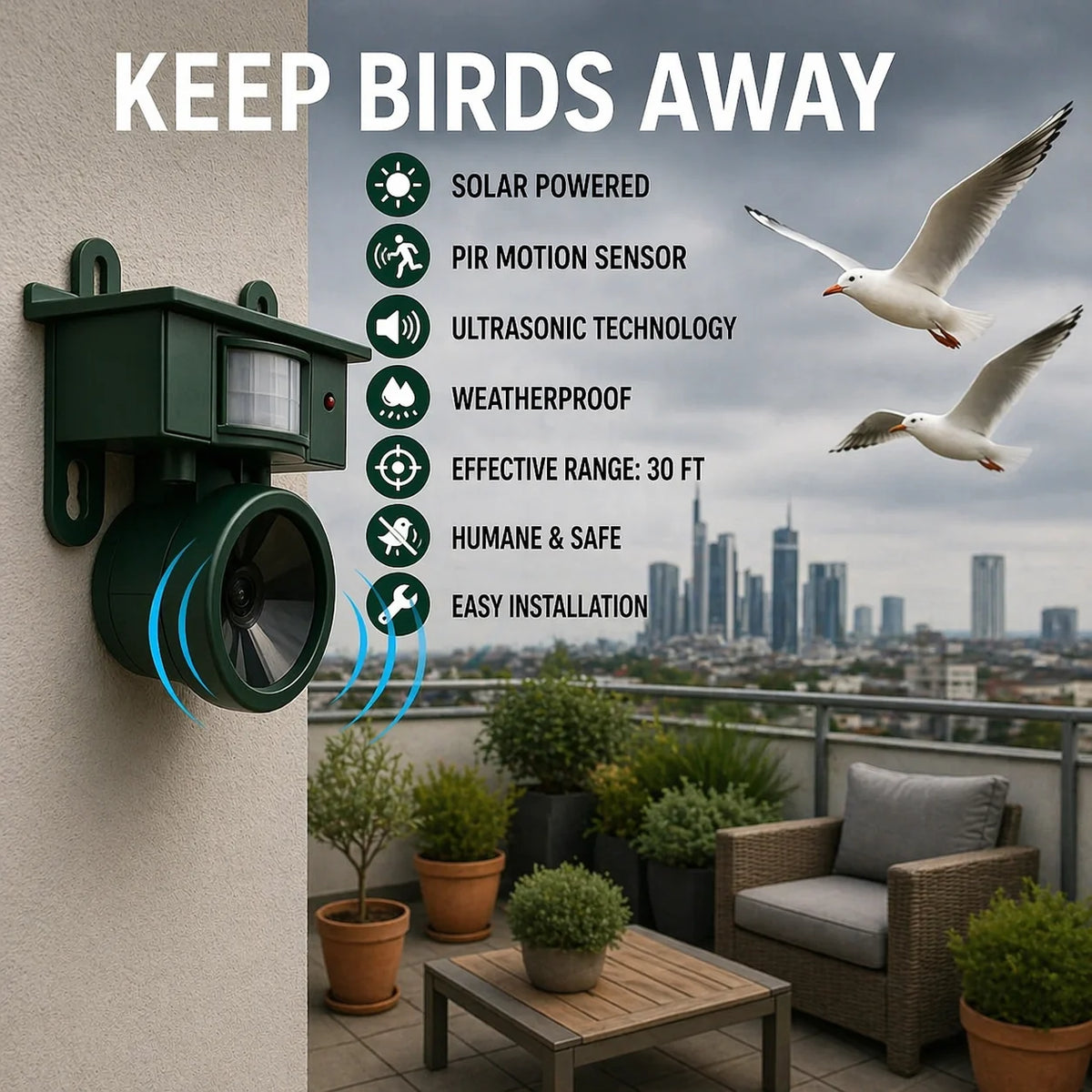 Bird Deterrent Solar-Powered Motion-Activated Predator Calls