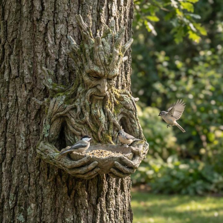 Bird Feeder Tree-Face Design Weatherproof Resin