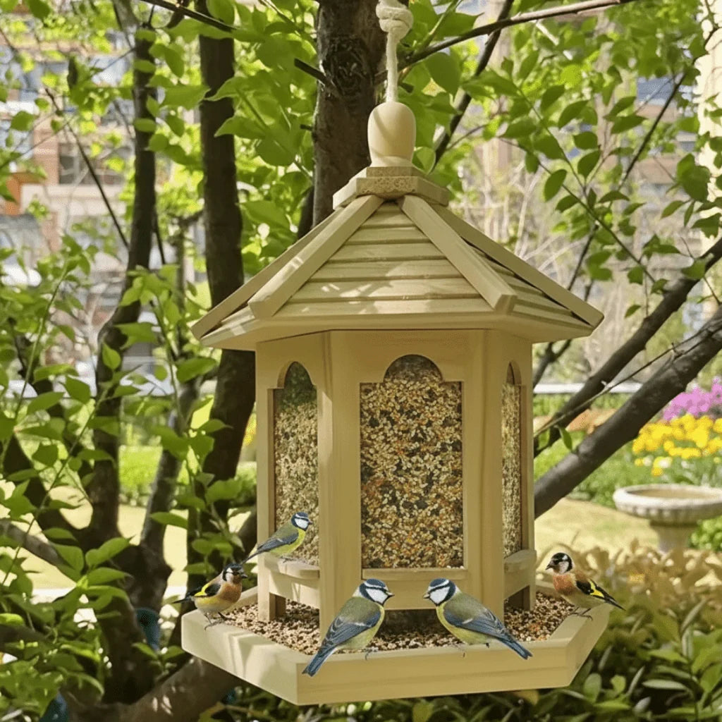 Bird Feeder Wooden Hanging Integrated Water System Weather-Resistant