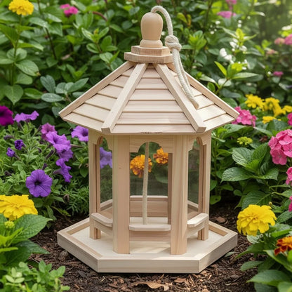 Bird Feeder Wooden Hanging Integrated Water System Weather-Resistant